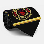 消防署のロゴの金ゴールドおよび背部バッジの金ゴールド ネクタイ (ロール)