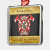 消防署のロゴの金ゴールドおよび赤いバッジの金ゴールドホイル メタルオーナメント (左)