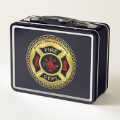 消防署のロゴの黒および金ゴールドのバッジ メタルランチボックス (裏面)