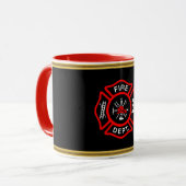 消防署のロゴの黒くおよび赤いバッジ マグカップ (正面左)