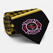 消防署のロゴの黒く、ピンクのバッジ ネクタイ (ロール)