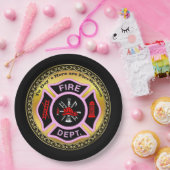 消防署のロゴの黒く、ピンクのバッジ ペーパープレート (パーティー)