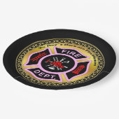 消防署のロゴの黒く、ピンクのバッジ ペーパープレート (アングル)