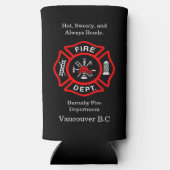 消防署のロゴ熱、汗、常に準備完了 スリム缶クーラー (裏面)