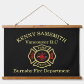 消防署のロゴ金ゴールドとバックバッジ 吊り下げ型タペストリー (正面)