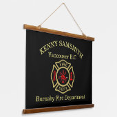 消防署のロゴ金ゴールドとバックバッジ 吊り下げ型タペストリー (傾斜あり)