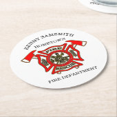 消防署のロゴ金ゴールドと赤バッジ ラウンドペーパーコースター (アングル)