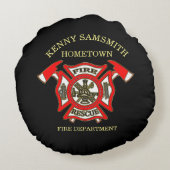 消防署のロゴ金ゴールドと軸つき赤バッジ ラウンドクッション (裏面)