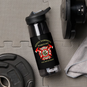 消防署のロゴ金ゴールドとAxes2付き赤バッジ ウォーターボトル