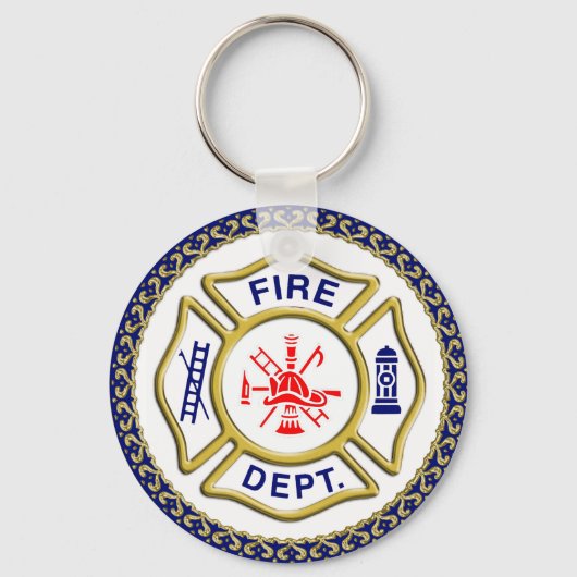 消防署のロゴ青と白のバッジ キーホルダー (正面)
