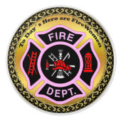 消防署のロゴ黒とピンクのバッジ セラミックノブ (正面)