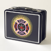 消防署のロゴ黒とピンクのバッジ メタルランチボックス (裏面)