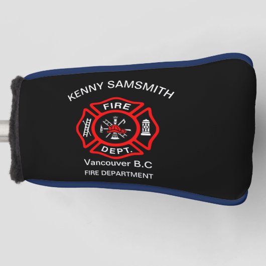 消防署のロゴ黒と赤のバッジ(長) ゴルフヘッドカバー (正面)