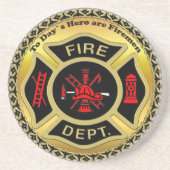 消防署のロゴ黒と金ゴールドバッジ コースター (正面)