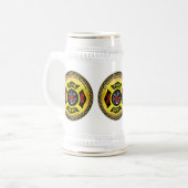 消防署のロゴ黒と黄色のバッジ ビールジョッキ (正面左)