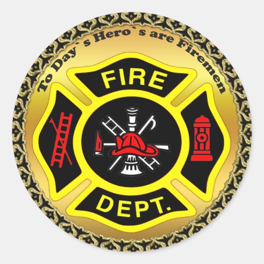 消防署のロゴ黒と黄色のバッジ ラウンドシール (正面)