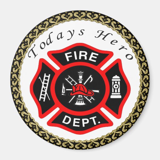 消防署のロゴ黒赤バッジ マグネット (正面)