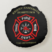 消防署のロゴ黒赤バッジ ラウンドクッション (裏面)