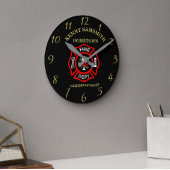消防署のロゴ黒赤バッジ ラウンド壁時計