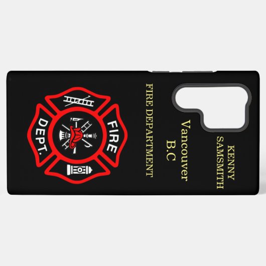 消防署のロゴ黒赤バッジ SAMSUNG GALAXYケース (裏面横)