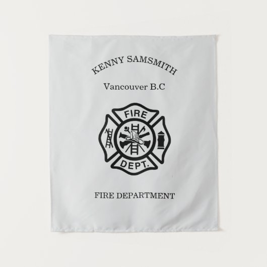消防署のロゴ（白黒） タペストリー (正面)