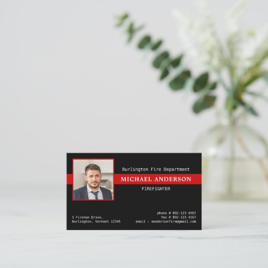 消防署の写真ロゴ赤いライン消防士 名刺 (スタンド正面)