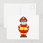 消防署の帽子をかぶったヒポポタマスの消防士 ポストカード (正面/裏面)