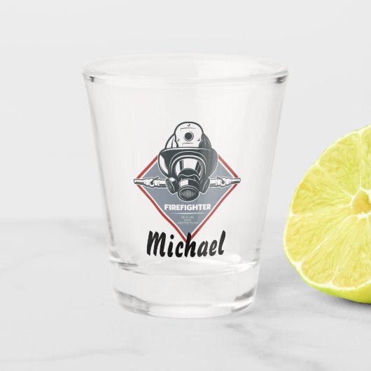 消防署の救助と保護のロゴ ショットグラス (正面)