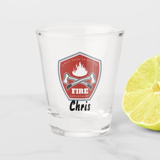 消防署の救助と保護のロゴ ショットグラス (正面)