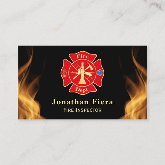 消防署の消防エンブレム付き火炎の背景 名刺 (正面)