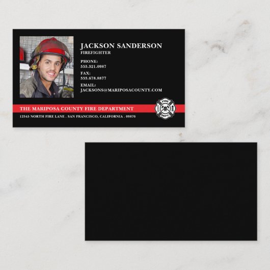 消防署の消防士のロゴ消防士の写真 名刺 (正面/裏面)