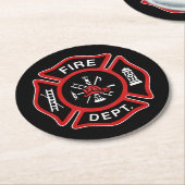 消防署の消防士バッジレッド ラウンドペーパーコースター (アングル)