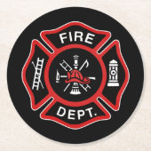 消防署の消防士バッジレッド ラウンドペーパーコースター (正面)