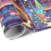 消防署の消防車クリスマスツリーとギフト ラッピングペーパー (ロールコーナー)