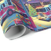 消防署の消防車クリスマスツリーとギフト ラッピングペーパー (ロールコーナー)