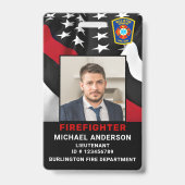 消防署カスタム名ロゴ写真消防士ID バッジ (Front)