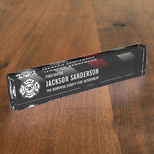 消防署シンレッドラインのロゴ消防士 デスクネームプレート (側面)