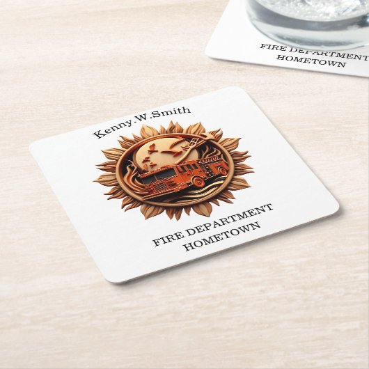 消防署バッジの威信、名誉 スクエアペーパーコースター (アングル)