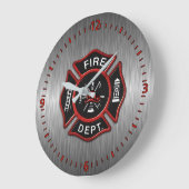 消防署バッジ赤 ラージ壁時計 (傾斜)