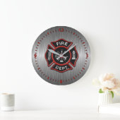 消防署バッジ赤 ラージ壁時計 (ホーム)