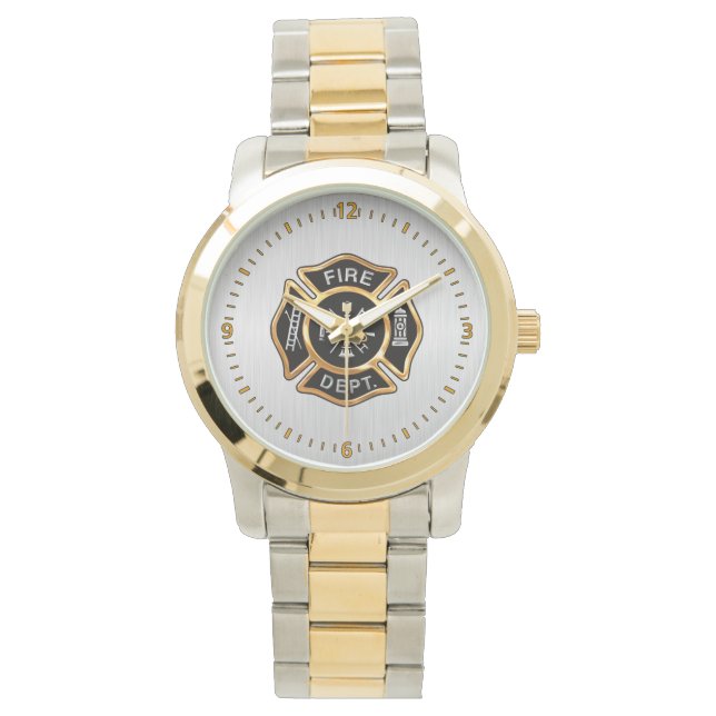 消防署バッジ金ゴールドとシルバー 腕時計 (正面)
