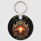 消防署バッジ(名誉の黒と赤) キーホルダー (正面)