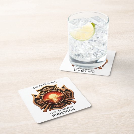 消防署バッジ（名誉の黒と赤） スクエアペーパーコースター (インサイチュ)