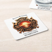 消防署バッジ(名誉の黒と赤) スクエアペーパーコースター (アングル)