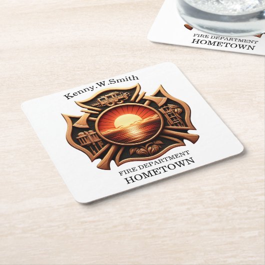 消防署バッジ（名誉の黒と赤） スクエアペーパーコースター (アングル)