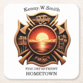 消防署バッジ（名誉の黒と赤） スクエアペーパーコースター (正面)