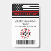 消防署パーソナライズされた写真消防士ID バッジ (裏面)