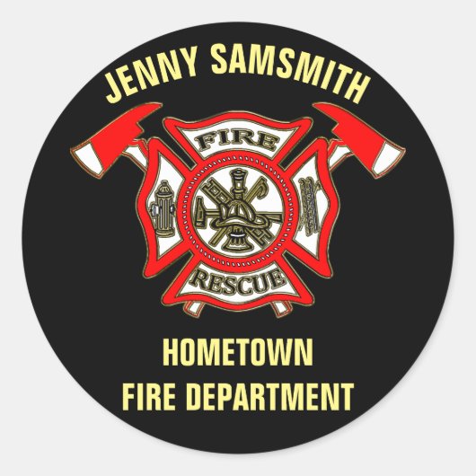 消防署ロゴ金ゴールド及び火付き赤バッジ ラウンドシール (正面)