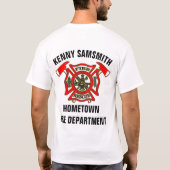 消防署ロゴ金ゴールド及び火付き赤バッジ Tシャツ (裏面)