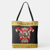 消防署ロゴ金ゴールド及び赤バッジ金ゴールド箔 トートバッグ (裏面)